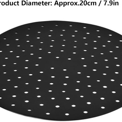 20cm/7.9in Round Cooking Fryer Mat Anti Slip Anti Sticking Silicone Steamer Liners Reusable Air Fryer Pad Liner for Kitchen Restaurant(Black)